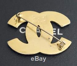 CHANEL CC Logo Rhinestone Brooch Gold Tone Pin Vintage Crystal #2497