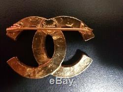CHANEL Gold Plated CC Logos Rhinestone Vintage Pin Brooch