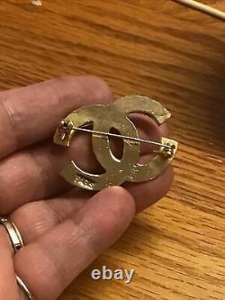 CHANEL Gold Plated CC Logos Rhinestone Vintage Pin Brooch Pre-1940