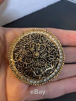 CHANEL Gold Plated CC Vintage Round Pin Brooch