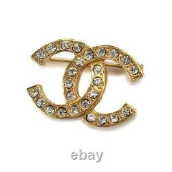 CHANEL Rhinestone Coco Mark Brooch Gold Accessories Vintage 90078994