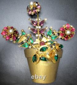 CHARLES ARMOUR Huge Rhinestone Flower Pot Vintage Pin Brooch RARE