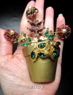 CHARLES ARMOUR Huge Rhinestone Flower Pot Vintage Pin Brooch RARE