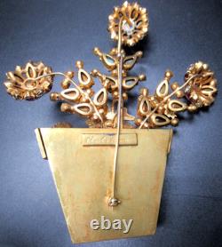CHARLES ARMOUR Huge Rhinestone Flower Pot Vintage Pin Brooch RARE