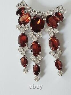 CHRISTIAN DIOR 1980s Vintage Amber Faceted Stones w Clear RHINESTONES Brooch Pin