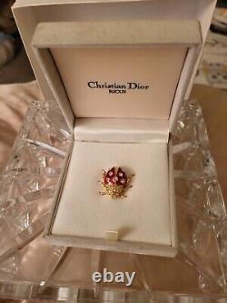 CHRISTIAN DIOR Vintage Jewelled Ladybug Pin Brooch Rhinestone Enamaled