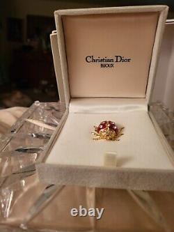 CHRISTIAN DIOR Vintage Jewelled Ladybug Pin Brooch Rhinestone Enamaled