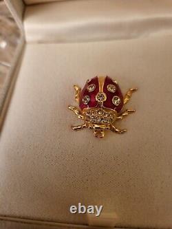 CHRISTIAN DIOR Vintage Jewelled Ladybug Pin Brooch Rhinestone Enamaled