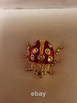 CHRISTIAN DIOR Vintage Jewelled Ladybug Pin Brooch Rhinestone Enamaled