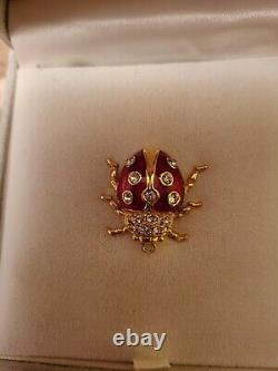 CHRISTIAN DIOR Vintage Jewelled Ladybug Pin Brooch Rhinestone Enamaled