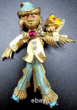 CINER Scarecrow Enamel & Rhinestone Vintage Figural Pin Brooch RARE