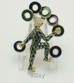 CINER Vintage Enamel Rhinestone Figural Juggler Brooch Pin