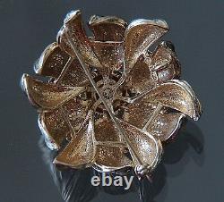 CINER Vintage Flower Pin Brooch Pendant Gold Tone Clear Rhinestone Signed