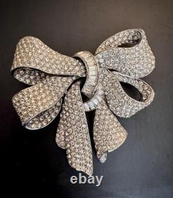 CINER Vintage High-End Huge Pave and Baguette Crystal Ribbon/Bow Pin, Signed! A+