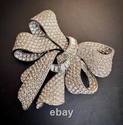 CINER Vintage High-End Huge Pave and Baguette Crystal Ribbon/Bow Pin, Signed! A+