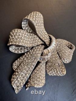 CINER Vintage High-End Huge Pave and Baguette Crystal Ribbon/Bow Pin, Signed! A+