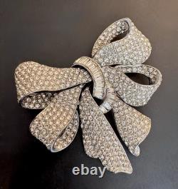 CINER Vintage High-End Huge Pave and Baguette Crystal Ribbon/Bow Pin, Signed! A+