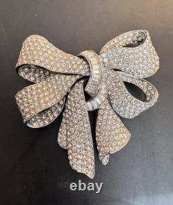 CINER Vintage High-End Huge Pave and Baguette Crystal Ribbon/Bow Pin, Signed! A+