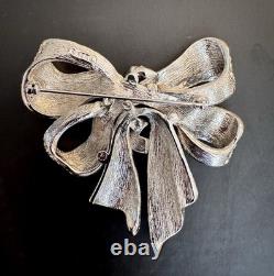 CINER Vintage High-End Huge Pave and Baguette Crystal Ribbon/Bow Pin, Signed! A+