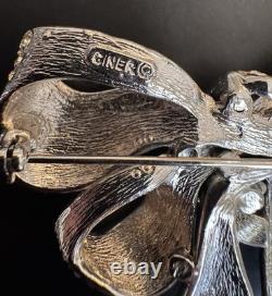 CINER Vintage High-End Huge Pave and Baguette Crystal Ribbon/Bow Pin, Signed! A+