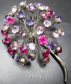 CIS or SCHREINER Pink Purple Rhinestone Dandelion Puff Vintage Pin Brooch