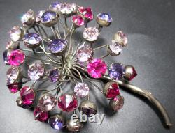 CIS or SCHREINER Pink Purple Rhinestone Dandelion Puff Vintage Pin Brooch
