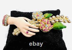 CORO 1940 Long Enameled Hand & Rhinestone Bouquet Brooch 3.5in Vintage Jewelry