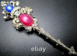 CORO CRAFT Crown & Sceptre Rhinestone Cabochon Vintage Pin Brooch