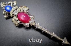 CORO CRAFT Crown & Sceptre Rhinestone Cabochon Vintage Pin Brooch