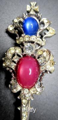 CORO CRAFT Crown & Sceptre Rhinestone Cabochon Vintage Pin Brooch