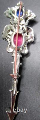 CORO CRAFT Crown & Sceptre Rhinestone Cabochon Vintage Pin Brooch