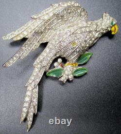 CORO Sparkling Ice Rhinestone Enamel Bird Early Vintage Pin Brooch