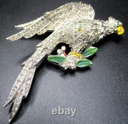 CORO Sparkling Ice Rhinestone Enamel Bird Early Vintage Pin Brooch