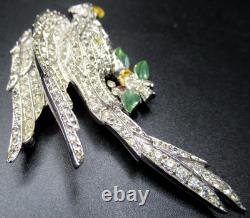 CORO Sparkling Ice Rhinestone Enamel Bird Early Vintage Pin Brooch