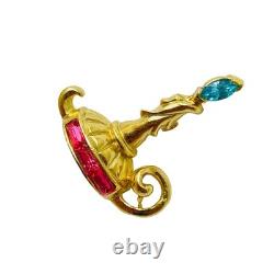 CORO signed vintage gold tone rhinestone small candle designer brooch