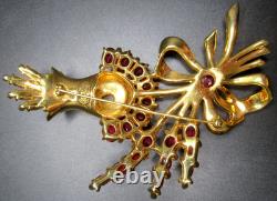 COROCRAFT Huge Red & Ice Rhinestone Flower Vintage Pin Brooch