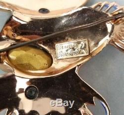 COROCRAFT ROCK FISH PIN Sterling Enameled Coro Craft Brooch Vintage Rhinestone
