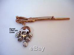 CROWN TRIFARI ALFRED PHILLIPE Necklace & Brooch Pin Trembler Set SIGNED VINTAGE