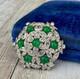 Capri Green Cabochon and Clear Rhinestone Brooch or Pin Vintage 1960s Floral Fig