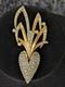 Castlecliff Signed Brooch Gold-Tone Pave Rhinestone Leaf Heart 3 Vintage