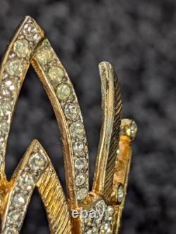 Castlecliff Signed Brooch Gold-Tone Pave Rhinestone Leaf Heart 3 Vintage