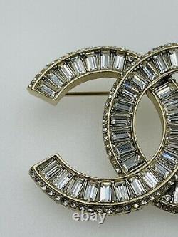 Chanel France Vintage Authentic A16V Baguette Rhinestone Logo Brooch Pin