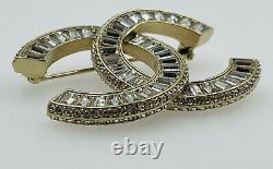 Chanel France Vintage Authentic A16V Baguette Rhinestone Logo Brooch Pin