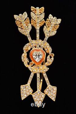 Christian Dior Boutique Pin Brooch Rhinestone Crystal Heart Arrow Vintage BinAH