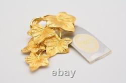 Christian Dior Vintage Pin Brooch Leaf Leaves Brushed Gold Signed NOS 1980s BinJ