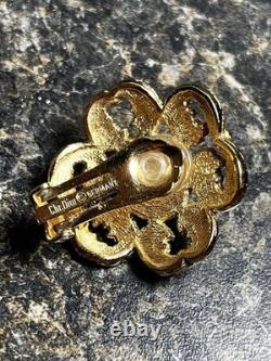 Christian Dior Vintage Rhinestone Highlighted Flower Brooch Victorian Style
