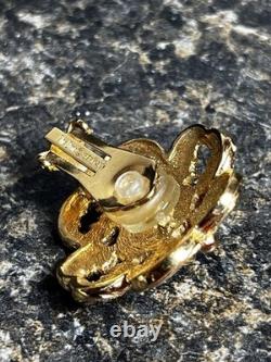 Christian Dior Vintage Rhinestone Highlighted Flower Brooch Victorian Style