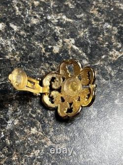 Christian Dior Vintage Rhinestone Highlighted Flower Brooch Victorian Style