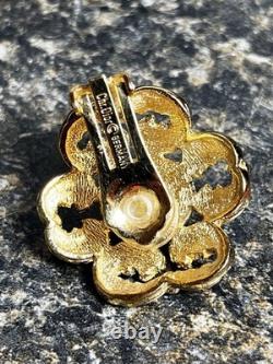 Christian Dior Vintage Rhinestone Highlighted Flower Brooch Victorian Style