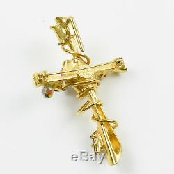 Christian Lacroix Paris Signed Pin Brooch Pendant Vintage Large Jeweled Cross